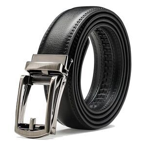 Comfort Click Black Leather Belt Mens Size 28 30 32 34 Shiny Gunmetal Buckle